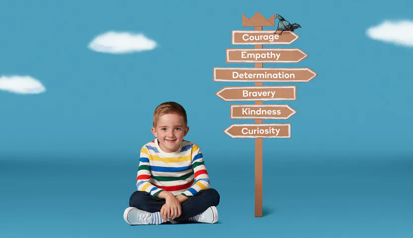 Value prop child + sign post 