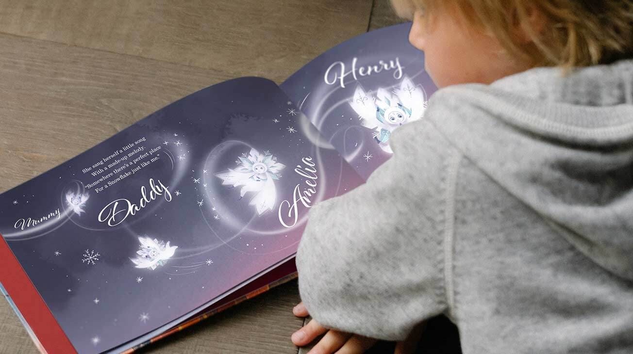 The little boy reading the introduction of the story which has the different names in his family
