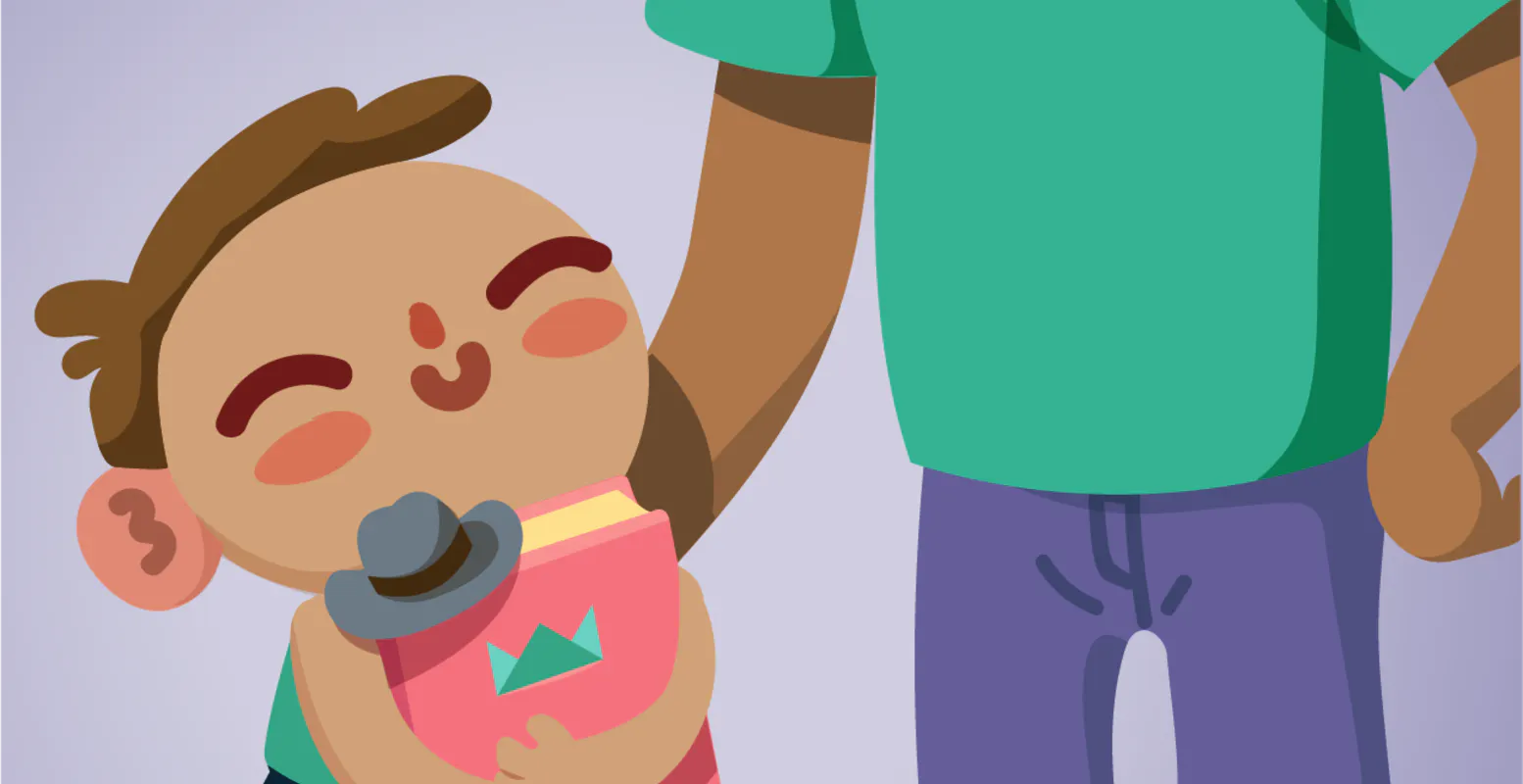 An illustration of a child looking very happy, holding their personalised  book How it works