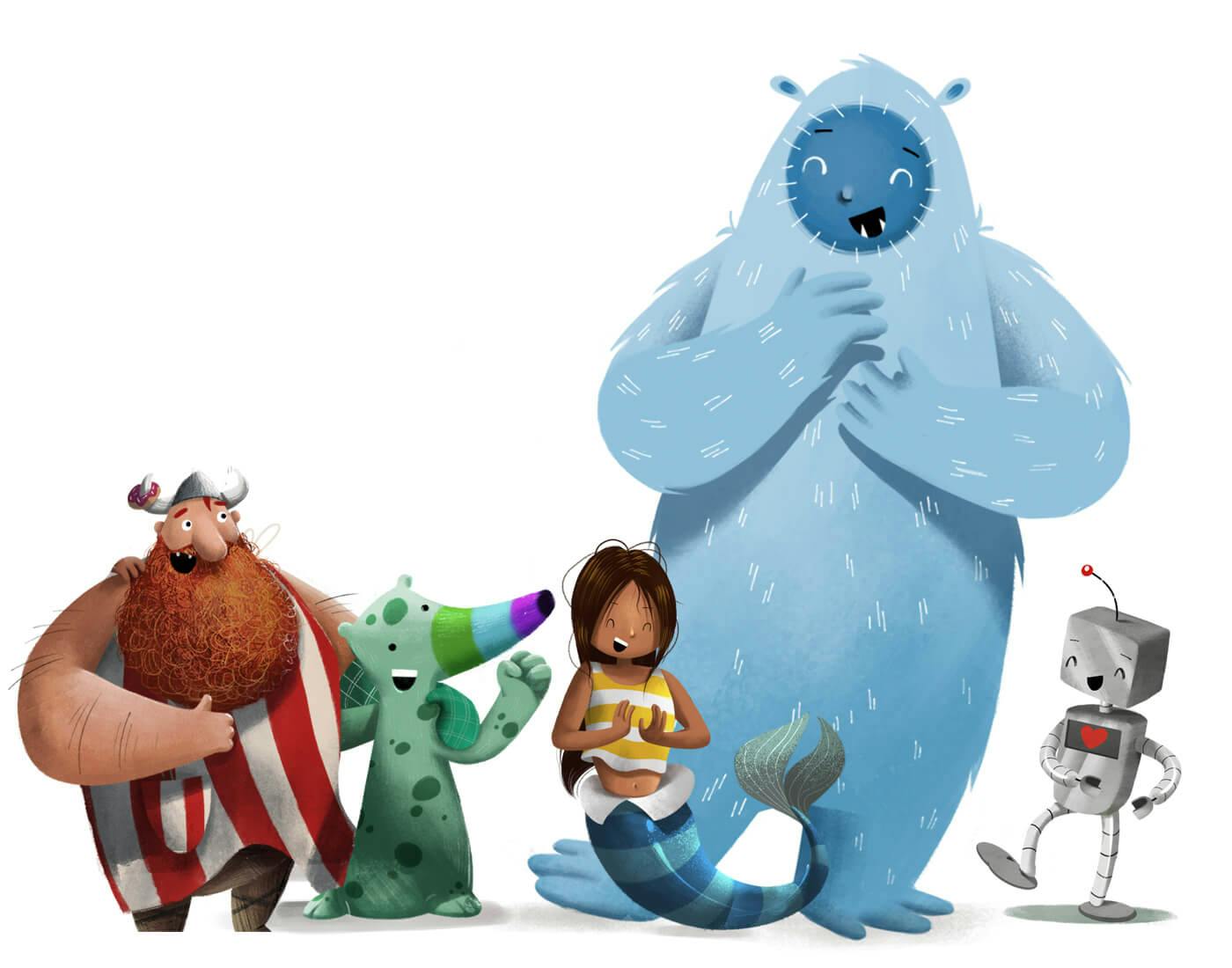 Characters laughing