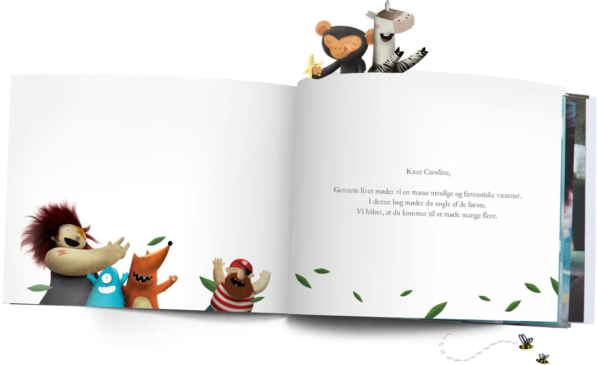 A picture of a custom dedication printed on the first page of the book in Danish
